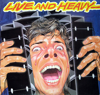 The album cover of "Live and Heavy" vividly captures the essence of rock energy. A man's impassioned scream resonates as he leans into PA loudspeakers, symbolizing the raw power of live music. 